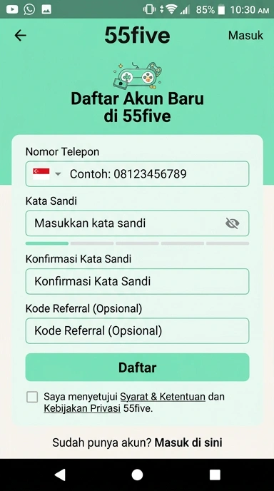 Panduan Buat Akun Baru 55five untuk Android