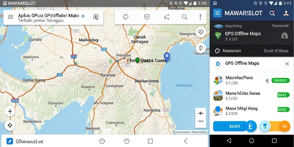 Antarmuka aplikasi MAWARSLOT yang menunjukkan navigasi GPS Offline Maps.